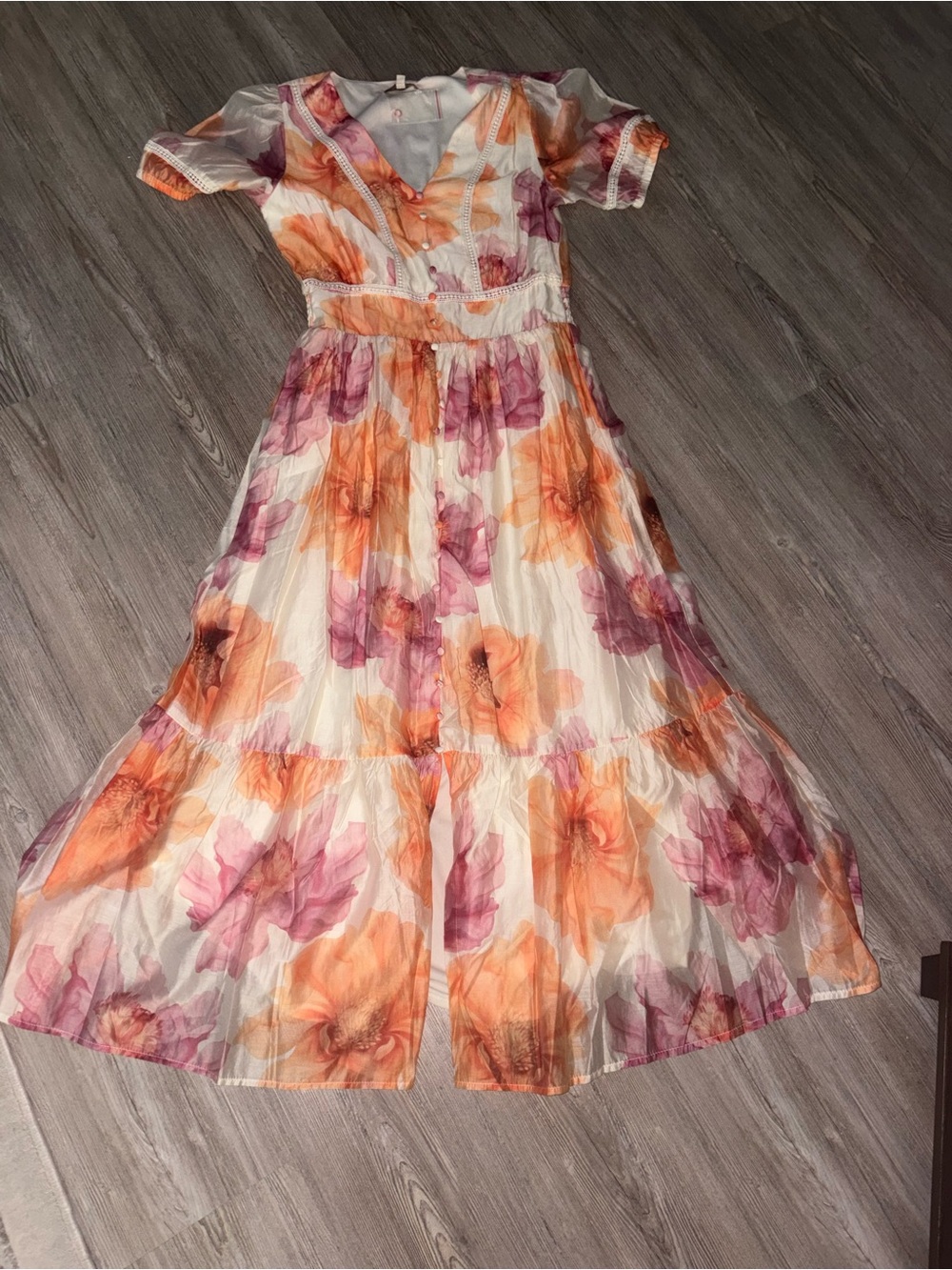 Lucky & Coco Floral Button-Front Maxi Dress in Peach & Mauve NWT size Small